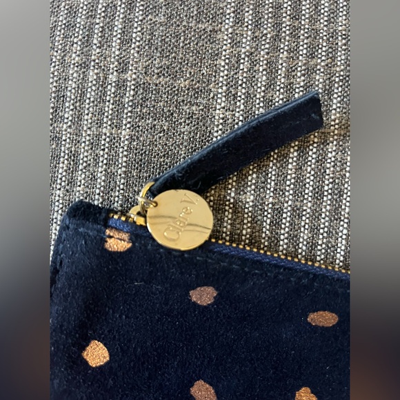 Like new Clare v rose gold metallic dot on navy suede fold over clutch - Picture 5 of 5